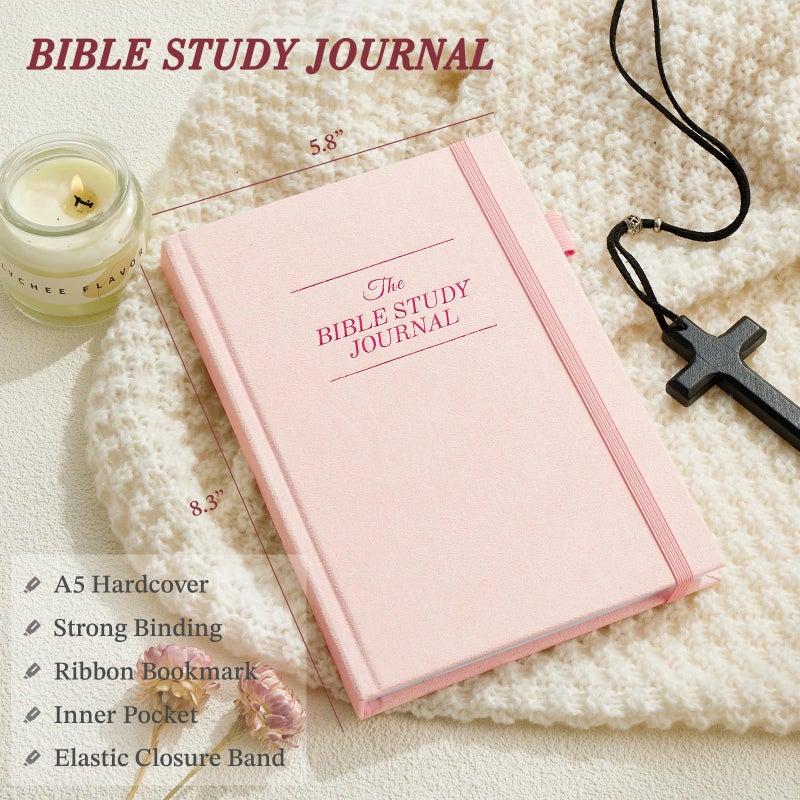JUBTIC Bible Study Journal - Prayer Journal for Woman Church Notes Notebook - Sermon/Scripture/Bible Notebooks for Note Taking Christian Gifts for Graduation  Baptism & Church (5.6 * 8.5"") Pink - Image 2
